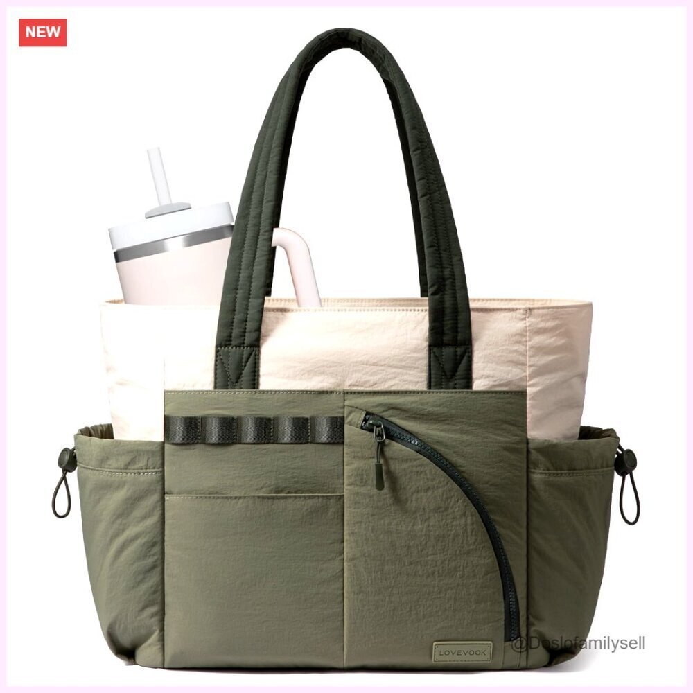 Large Quilted Tote Bag with Laptop Compartment, Yoga Mat Holder, Waterproof